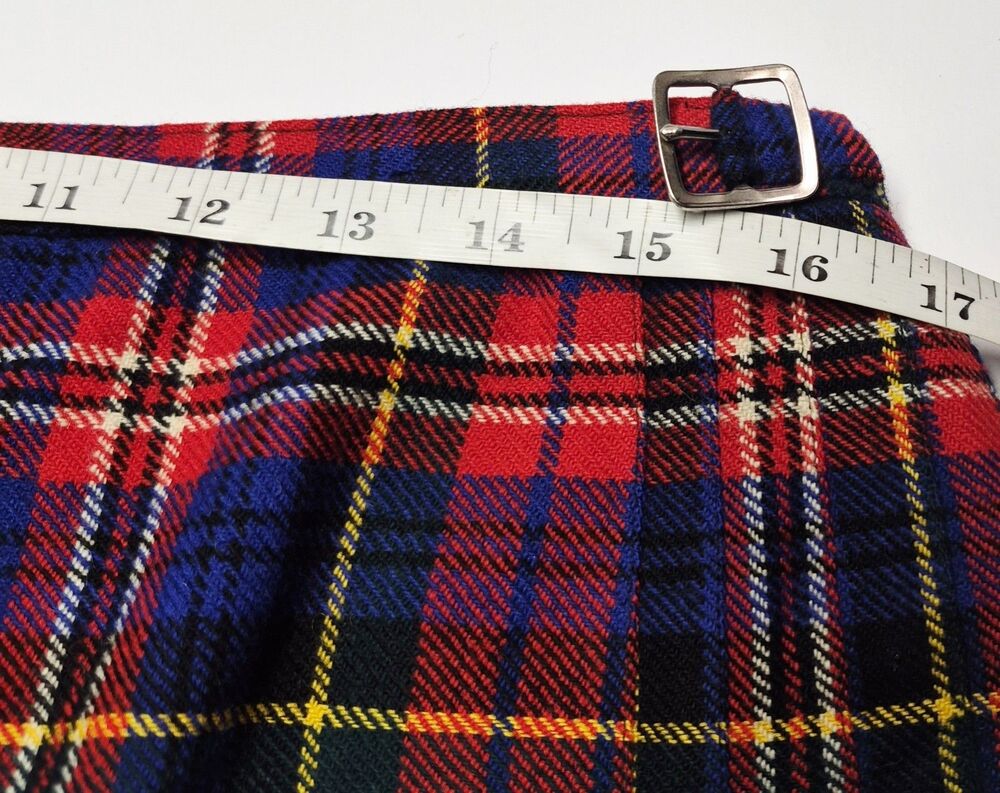 Vintage Mosbrook Wool Tartan Kilt Plaid Pleated Skirt Scottish Wrap Red Blue M - Picture 4 of 8